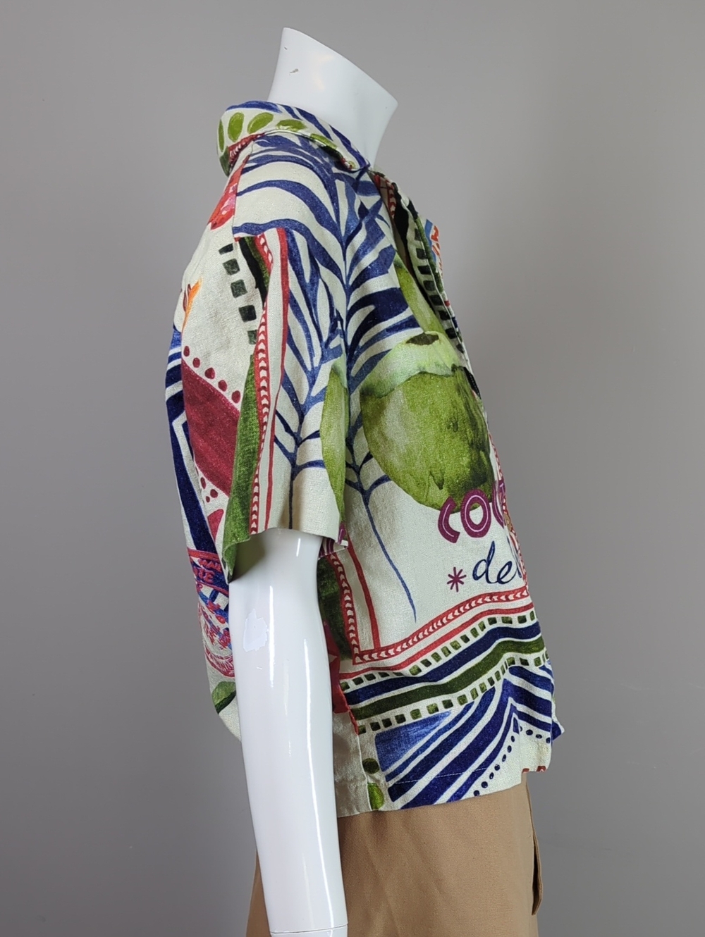 Rachel Zoe Linen Blend Short Sleeve Button Blouse Coconut Tropical Vacation S - Picture 7 of 8